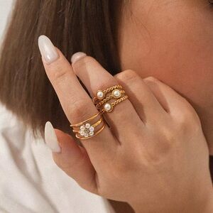 18K Gold Plated Faux Pearl Flower Ring - One Piece